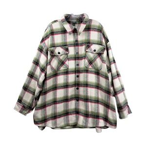 Wild Fable XXL Plaid Shacket Green Pink White Button Front Flannel Shirt Jacket